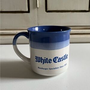 Vintage 1980's White Castle Ceramic Coffee Mug Blue & White Stripes collectible